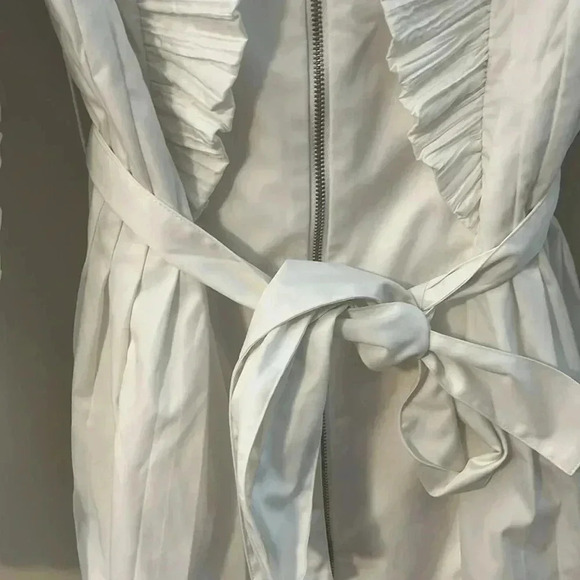 [M]Samuel Dong White Bubble Sleeves  Belted Dress Trench Coat - Picture 6 of 11